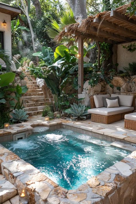 15 Stunning Plunge Pool Ideas for Small yards 29 Spool Pool, Plunge Pool Ideas, Small Pools Backyard, Pool Ideas For Small Yards, Aesthetic Pool, Tiny Backyard, Functional Aesthetic, Ideas For Small Yards, Dream Backyard Pool