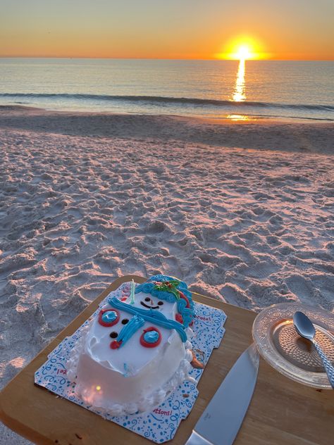 Icecream cake on the beach sunset aesthetic vsco christmas birthday Tropical Christmas Aesthetic, Vsco Christmas, Cake By The Ocean, Beach Sunset Aesthetic, The Beach Sunset, Christmas In Australia, Aussie Christmas, Florida Christmas, Easy Diy Christmas Gifts