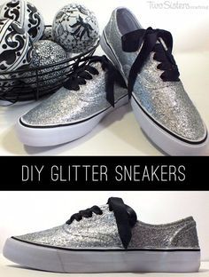 Diy Glitter Sneakers, Diy Glitter Shoes, Bridesmaids Shoes, Sister Crafts, Diy Fashion Trends, Shoe Makeover, 10 Dollar, Diy Sneakers, Diy Glitter