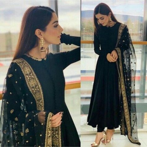 Anarkali Dress Party Wear, Black Anarkali Dress, Anarkali Suits Bollywood, Black Anarkali, Silk Anarkali Suits, Designer Anarkali Dresses, Lace Saree, Fashionable Saree Blouse Designs, Dress Design Patterns