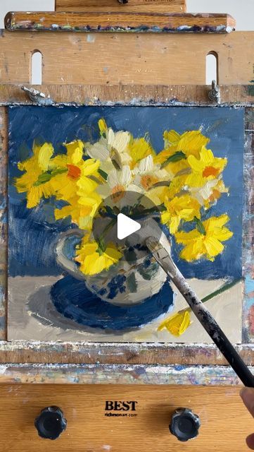 Clare Bowen Art - Plein Air on Instagram: "Happy Easter! 🌼Mixed Daffs to brighten the weekend! (After all this rain!) Hope you have a lovely one. I also hope you enjoy this step by step video! 🎨 Available 10x10” oil on board Using a new jug by ‘Therese Hawkins’ & an enamel blue plate 💙 * * #oilpainting #easter2024 #daffodilpainting allaprima #paintingforsale #artforsale #artforyourhome #impressionism #goodfriday #impressionistart #paintingoftheday #fineart #instaart #contemporaryart #oilsketch #artlover #newlyn #flowerpainting #flowerart #paintings #springflowers #springiscoming #daffodils #daffs #clarebowenartistflowers" Clare Bowen, Garden Paintings, Oil Painting Videos, Crayon Painting, Blue Plate, Pastel Paintings, Daisy Painting, Life Paintings, Impressionism Painting