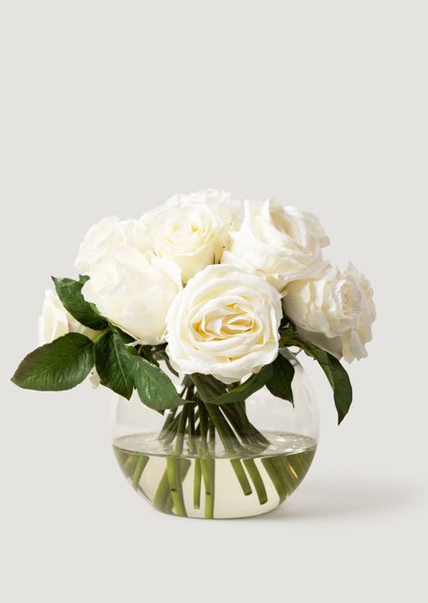 Afloral Luxe Fake Flowers Real Touch Rose Arrangement White And Cream Floral Centerpieces, Small Round Vase Flower Arrangements, Elegant White Flower Arrangements, Bubble Vase Decor, Glass Bowl Flower Arrangements, Fake Flower Centerpieces Wedding, Simple White Flower Arrangements, White And Gold Flower Arrangements, White Rose Arrangements