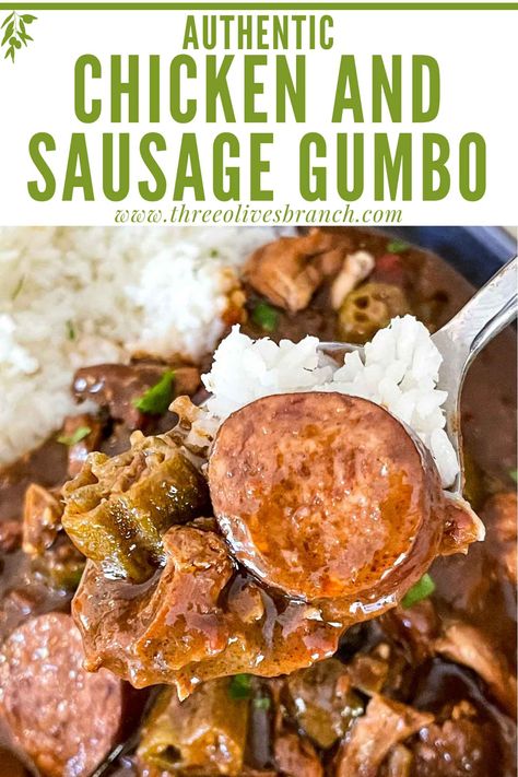 Authentic Chicken and Smoked Sausage Gumbo is a delicious NOLA Cajun or Creole stew recipe. The soup is made with traditional gumbo flavors and a dark roux for lots of flavor. A perfect cold weather or football game day recipe, including Mardi Gras. Straight from New Orleans. Smoked Sausage Gumbo, Lousianna Cajun Gumbo, Chicken And Sausage Gumbo Recipe Authentic New Orleans, Louisiana Gumbo Recipe Authentic Chicken And Sausage, Emeril Lagasse Gumbo Recipe, Gumbo Rue Recipe, Crockpot Gumbo Easy, Cajun Gumbo Recipe Authentic, Chicken And Andouille Gumbo