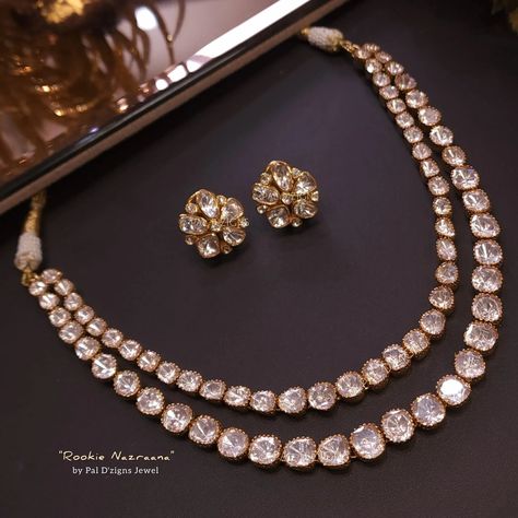 Rookie nazraana moissanite polki necklace set Polki Sets Design, South Jewellery, Moissanite Jewellery, Polki Necklace Set, Polki Sets, Dancing Drawings, Choker Necklace Designs, Fancy Jewelry Necklace, Pearl Necklace Designs