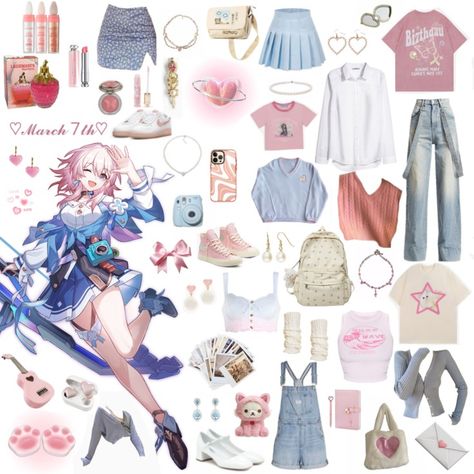 Pink Capsule Wardrobe, Soft Girl Outfits, March 7th, Character Inspired Outfits, Coordinating Outfits, Anime Inspired Outfits, Casual Cosplay, Kawaii Fashion Outfits, March 7