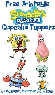 Free printable Spongebob Squarepants cupcake toppers including 4 different pages of cupcake toppers with 11 different characters and the logo! Spongebob Cake Topper Printables Free, Spongebob Cupcake Cake, Spongebob Squarepants Cupcakes, Spongebob Cupcakes Toppers, Printable Spongebob, Sponge Bob Cupcakes, Spongebob Squarepants Party, Cupcakes Fondant, Spongebob Cake