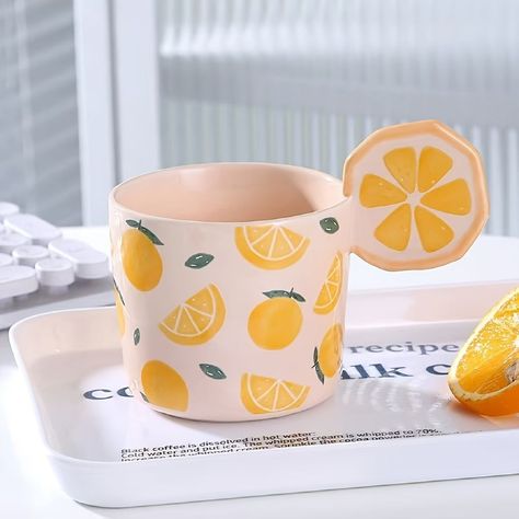 Fruit Mug With Fruit Slice Handle in 2024 | Ceramic cups, Mugs, Fruit slice #Fruit_Mug #Unique_Fruit #Pretty_Mugs #Fruit_Slice Fruit Mug, Ceramic Cafe, Pattern Fruit, Diy Pottery Painting, Unique Fruit, Hand Painted Mugs, Pottery Painting Designs, Pretty Mugs, Keramik Design