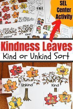 Use this Kindness Leaves Kind or Unkind Sort from Coffee and Carpool to help students determine what is kind and what is not during this SEL center activity. Grab this great activity to use in your classroom. November Social Emotional Activities, Fall Kindness Activities, Preschool Sel Activities, Fall Counseling Activities, Kindness Theme Preschool Activities, November Classroom Activities, Kindness Activities For Kids Preschool, Kindness Curriculum, Leaves Activities