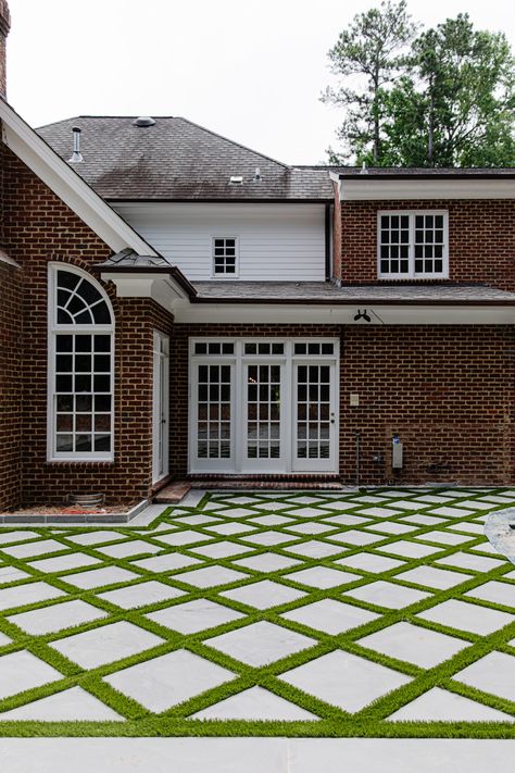 All About Our Diamond Pavers and Artificial Grass Concrete And Fake Grass Backyard, Diamond Pavers, Grass Pavers Driveway, Concrete Pavers Walkway, Pavers Walkway, Walkway Designs, Turf Backyard, Dreamy Backyard, Grass Pavers