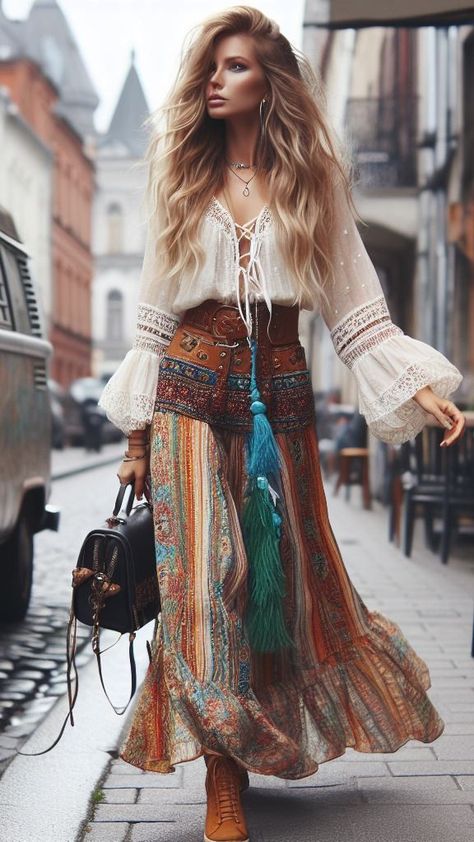 Boho Chic Spring Outfits, Vetement Hippie Chic, Stile Hippie Chic, Hippie Elegante, Boho Chic Aesthetic, Looks Hippie, Stile Boho Chic, Wide Leg Pants Outfit, Boho Inspiration