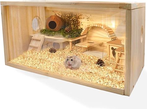 Amazon.com : Rubor Wooden Hamster Cage Mice and Rat Habitat Small Animal Habitat for Rabbits, Guinea Pigs, Chinchillas with Openable Top and Large Acrylic Sheets : Pet Supplies Rat Habitat, Big Hamster Cages, Wooden Hamster Cage, Kandang Hamster, Large Hamster Cages, Bear Hamster, Hamster Diy, Animal Habitat, Hamster Habitat