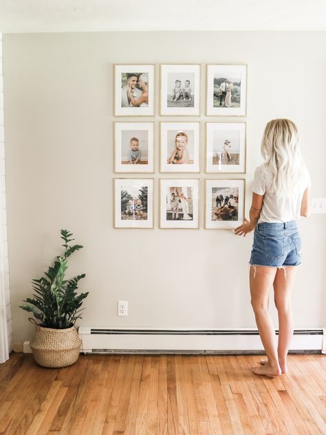 Photo Gallery Wall Gold Frames, Gallery Wall With 11x14 Frames, Gold Frame Photo Wall, Gold Frame Gallery Wall Living Room, 11x14 Frame On Wall, Wall Office Ideas, Gallery Wall Gold Frames, 11x14 Gallery Wall, Gallery Wall Gold