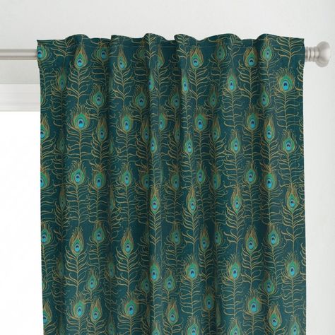 Jewel Tone Art, Peacock Curtains, Art Deco Peacock, Tone Art, Chintz Fabric, Etsy Fabric, Grasscloth Wallpaper, Custom Curtains, Peacock Feather