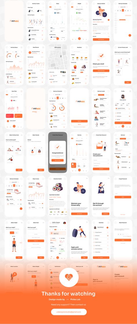 Fitnex - Fitness Mobile App UI Kit — UI Kits on UI8 Fitness Apps Design, Fitness App Ui, Fitness Tracking App, Desain Ux, Gym App, Nutrition App, Ux Kits, App Design Layout, Ux App Design