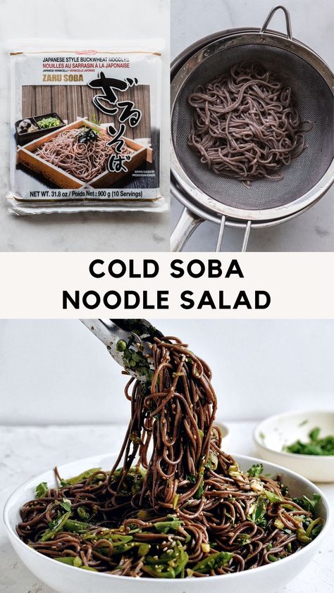 Cold soba noodle salad in a bowl Thai Soba Noodle Salad, Buckwheat Soba Noodle Recipe, Cold Soba Noodle Recipe, Cold Buckwheat Noodles, Cold Soba Noodle Salad, Soba Noodle Recipe, Spicy Soba Noodles, Spicy Dressing, Buckwheat Soba Noodles