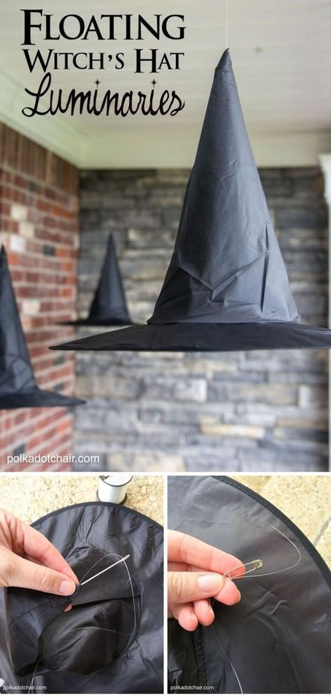 Floating Witch, Porche Halloween, Diy Halloween Party, Porch Halloween, Halloween Decor Diy, Diy Halloween Decor, Halloween Porch Decorations, Witch Hats, Halloween Tattoo