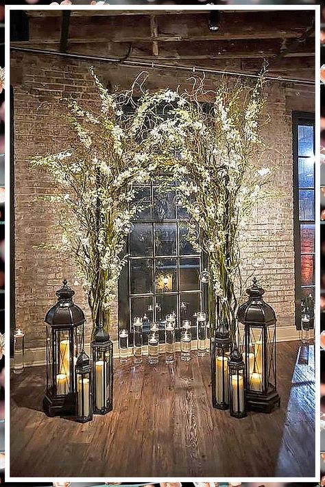 Wedding Wall - Amazing! - Get your items from the online retailer. Wedding Ceremony Backdrop Indoor, Branch Arch Wedding, Wedding Arch Greenery, Winter Wedding Arch, Ceremony Backdrop Indoor, Simple Beach Wedding Ideas, Wedding Alter, Lantern Decor Wedding, Romantic Rustic Wedding