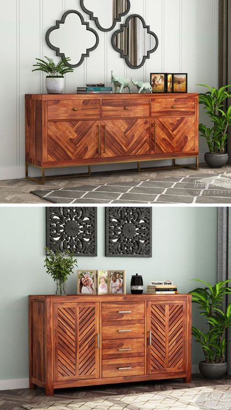 Sideboard Decor Dining Room, Wooden Cupboard Design, Luxury Home Interior, Wood Storage Rack, Budget Home Decor, Living Room Storage Cabinet, Wooden Tv Cabinet, Sideboard Decor, Wooden Living Room