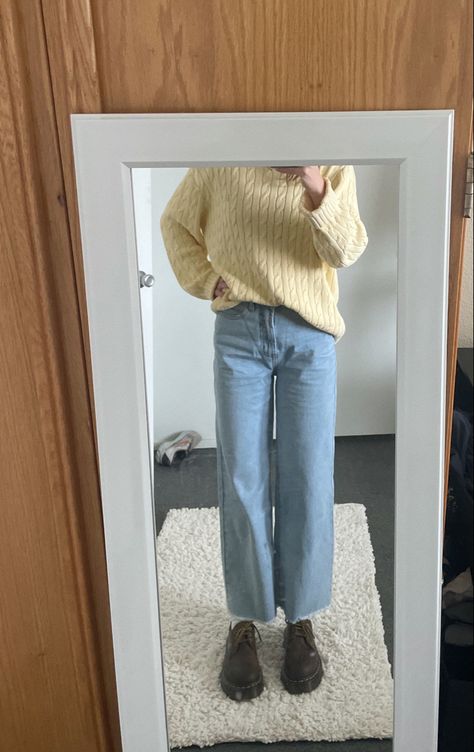 Bright Yellow Sweater Outfit, Pale Yellow Sweater Outfit, Pastel Yellow Sweater Outfit, Yellow Sweater Outfit Aesthetic, Yellow Pullover Outfit, Yellow Knit Sweater Outfit, Yellow Jumper Outfit, Wanda Outfit, Pastel Yellow Sweater