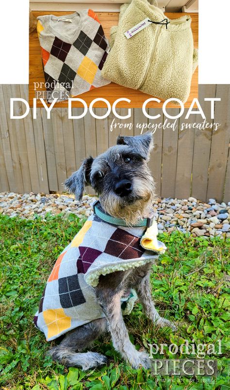 Diy Dog Coat, Sewing Refashion, Diy Dog Sweater, Dog Clothes Patterns Sewing, Dog Coat Pattern, Dog Sewing Patterns, Dogs Diy Projects, Upcycled Sweaters, Fleece Dog Coat