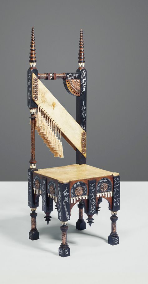 CARLO BUGATTI (1856-1940) | A CHAIR, CIRCA 1908 | Christie's Carlo Bugatti, Fantasy Furniture, Art Nouveau Furniture, Fireplace Mirror, Business Furniture, Islamic Design, Funky Furniture, Creative Furniture, Classic Furniture