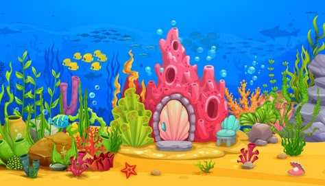 Cartoon coral reef house and underwater landscape Cartoon Coral, Underwater Landscape, The Cartoon, Sea World, Coral Reef, Vector Art, Vector Free, Coral, Clip Art