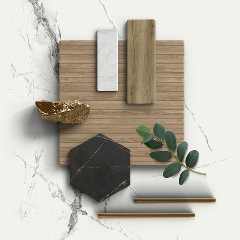 Are you looking to elevate your bathroom game? Look no further! Our new Dune 4D wood panel porcelain tile is the perfect addition to your bathroom. Pair it with sleek black or crisp white marble floor tiles and add a touch of glam with gold accents for a fresh and on-trend look. 🖤⁠ #EasyBathrooms #MoodBoard #BathroomInspo #Tiles #BathroomDesign #HomeInspo #InteriorDesign #InteriorInspo #KitchenInspo #KitchenTiles #wall tiles #woodeffect tiles #homeinspo #designinspiration Black White Wood Gold Color Palette, White Marble Color Palette, Dark Bathroom Mood Board, Black Gold Moodboard, Wood And Tile Flooring Combination, Marble Moodboard, White Marble Floor Tiles, Hamptons Tiles, White Marble Tile Floor