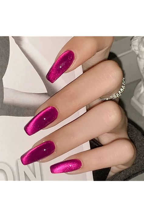 Magenta Nails Acrylic, Magenta Acrylic Nails, Magenta Nails Design, Magenta Nails, Spring Nail Designs, Brighter Days, Cat Eye Nails, Spring Nail, Prom Nails