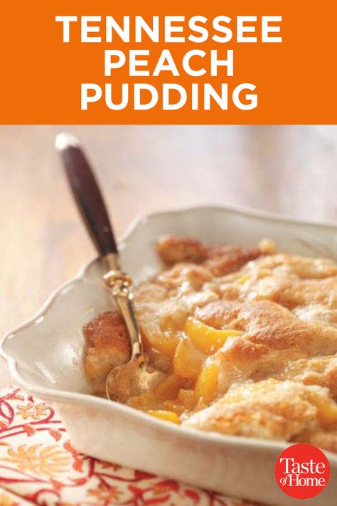 Tennessee Peach Pudding Tennessee Peach Pudding, Peach Bread Puddings, Peach Pudding, Cobbler Recipes Easy, Peach Bread, Peach Dessert Recipes, Peach Recipes, Baked Peach, Peach Desserts