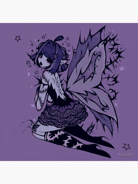 Fairy Pfp, Fairy Stickers, Creepy Drawings, Fairy Drawings, Goth Fairy, Goth Wallpaper, Fairy Artwork, Sticker Ideas, Art Drawings Sketches Creative