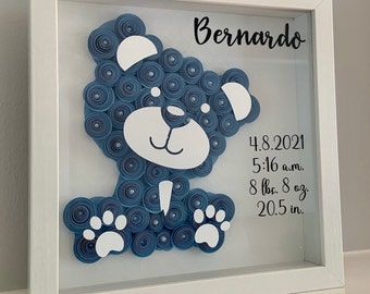 Gift For Newborn Baby, Baby Shadow Box, Personalized Shadow Box, Shadow Box Gifts, Diy Shadow Box, Idee Cricut, Cricut Baby, Gift For Newborn, Desain Quilling