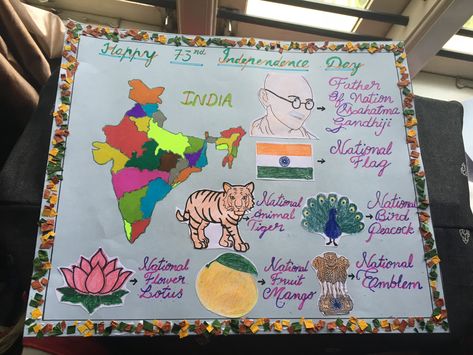 Attractive Charts For Classroom, National Symbols Of India Chart, Independence Day Chart For School, Independence Day Chart, Drawing Ideas For School, Art Classroom Rules, Soft Board Decoration, Independence Day Drawing, Dictionary Skills