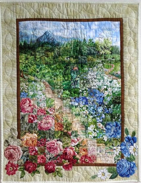 Watercolor Quilt, Landscape Art Quilts, Quilted Wall Hanging, Landscape Quilt, Hanging Quilts, Spring Quilts, Flower Quilts, Landscape Quilts, Picture Quilts