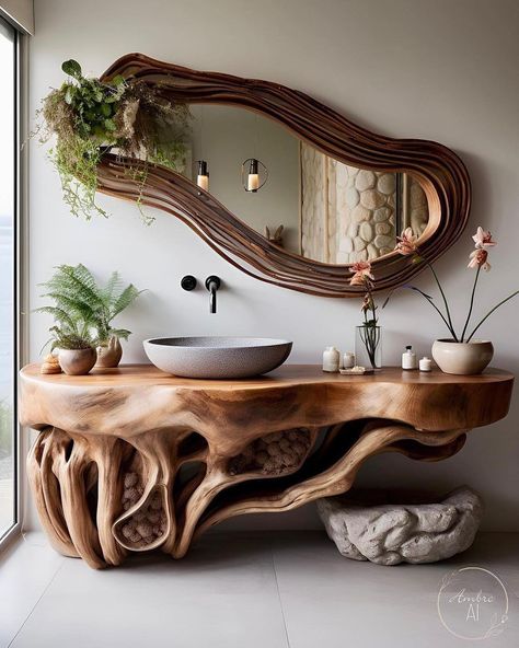 The rustic charm of this bathroom design is gorgeous! Organic wood elements always add warmth and natural beauty to a space like… | Instagram Wood Furniture Design, Kitchen Patio, Organic Wood, Patio Decorating, Small Backyard Design, Shower Remodel, Dream House Interior, Dream House Decor, Wooden Table