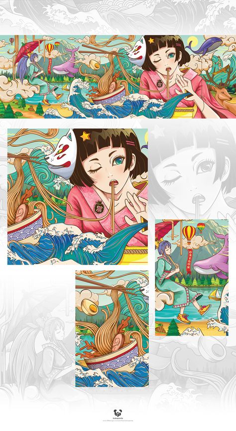 Anime Wall Mural, Anime Ramen, Ramen Restaurant, Noodle Bar, Anime Wall, Japanese Illustration, Mural Wall, Kids Book, Book Illustrations