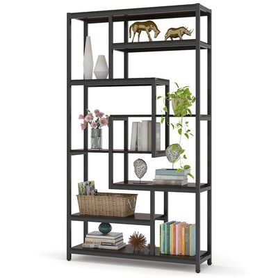 17 Stories Riggleman 70.86" H x 39.37" W Metal Geometric Bookcase | Wayfair Tribesigns Bookshelf, Open Display Shelf, Tall Bookshelves, Black Bookcase, Industrial Bookcases, Office Bookcase, Wood Bookshelves, Regal Design, Etagere Bookcase