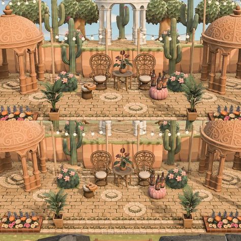 Alexis 🪘🌸🥂 on Instagram: “Welcome to Blush Isle! 🌸🪘 I originally wanted to do a boho island once I finished the vineyard island, but there weren’t many items that…” Acnh Moroccan Island, Desertcore Acnh, Farm To Table Restaurant, Cottagecore Animal Crossing, Moroccan Garden, Moroccan Houses, Table Restaurant, Animal Crossing Guide, Boho Outdoor