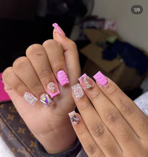 Birthday nails
Nail inspo 
Pink 
Cute
Trendy 
Black girl Sagittarius Nails, Gel Toe Nails, Hard Nails, Drip Nails, Colored Acrylic Nails, Girly Acrylic Nails, French Tip Acrylic Nails, Work Nails, Short Square Acrylic Nails