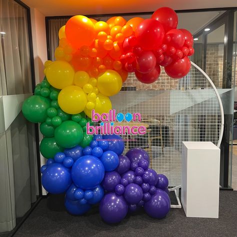 Pride colours for this event 🌈 . . . #pride #pridecolours #organicgarland #balloongarland #balloongarlands #lgbtqi #canberraevents #corporateevents #loveislove #loveislove🌈 #canberraballoons #balloonscanberra #queanbeyanballoons #BalloonBrilliance Rainbow Event Decor, Pride Balloon Garland, Pride Decorations Outdoor, Pride Balloon Decorations, Pride Balloon Arch, Pride Event Decor, Cocomelon Decor, Pride Float, White Plinth