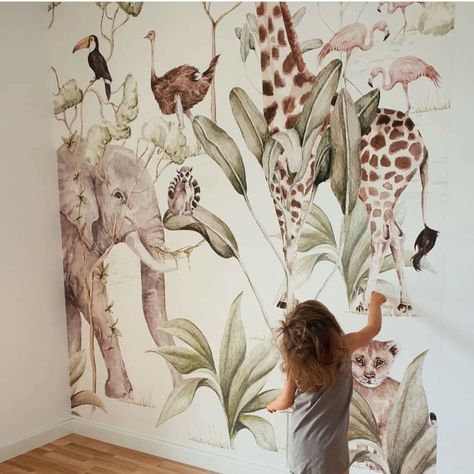 Savanna Animals, Adventure Wallpaper, Neutral Kids Room, Checker Wallpaper, Jungle Nursery, World Wallpaper, Neutral Wallpaper, Jungle Wallpaper, Stripes Wallpaper