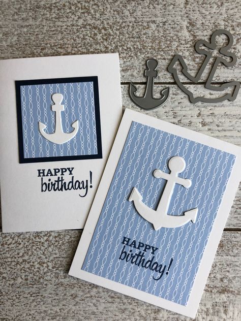 Anchor Cards Handmade, Anchor Card, Anchor Birthday, Nautical Logo, Handmade Greeting Card Designs, Happy Birthday Cards Diy, Nautical Cards, Diy Birthday Gifts For Friends, Beach Cards