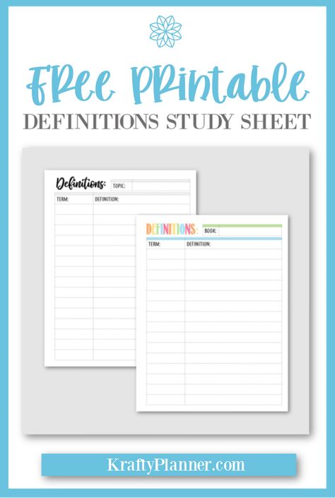 Free Printable Definitions Study Sheet — Krafty Planner Note Taking Printables Free, College Printables, Teacher Communication, Study Sheet, Study Sheets, Parent Teacher Communication, Reading Log Printable, Household Help, Prefixes And Suffixes