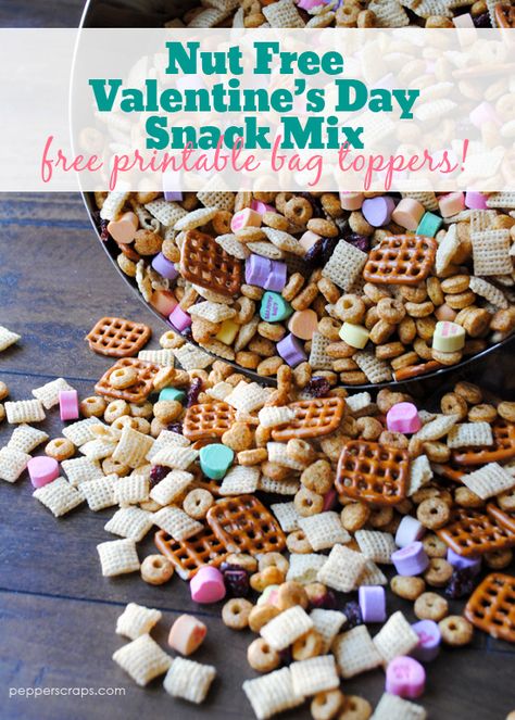 Nut Free Valentine’s Day Snack Mix {Free Printable Snack Bag Toppers} Nut Free Cookies Recipes, Valentines Day Chocolate, Nut Free Desserts, Nut Free Snacks, Valentines Printable, Valentines Snacks, Valentines Day Chocolates, Valentine Desserts, Preschool Valentines