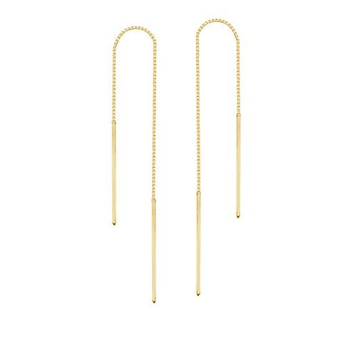 AzureBella Jewelry Threader Earrings 14K Yellow Gold Polished Double Bar with Box Chain Gold Thread Earrings, Chain Threader Earrings, Staple Earrings, Thread Chains, Threader Earrings Gold, Stamped Earrings, Thread Earrings, Solid Gold Earrings, Trendy Earrings