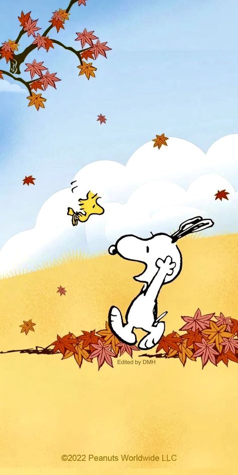 Phone Wallpaper Snoopy, Loris Animal, Fall Phone Wallpaper, Wallpaper Snoopy, Charlie Brown Wallpaper, Peanuts Wallpaper, Good Morning Snoopy, Fall Backgrounds, Woodstock Snoopy