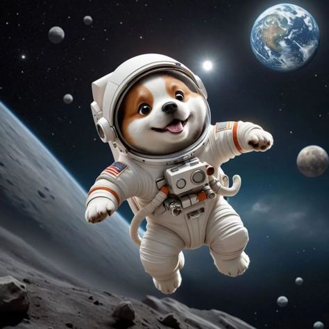 Dog In Space, Dog In Space Drawing, Cosmo Space Dog, Space Dog Laika, Dog Astronaut, Space Room, Cartoon Dog, Cute Cartoon, Puppies