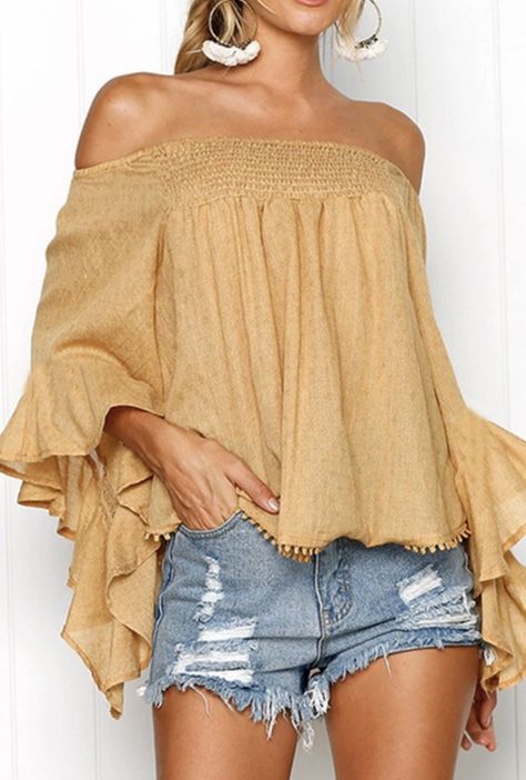 Flare Blouse, Women Blouse, Blouse Tops, Trend Fashion, Off Shoulder Tops, Estilo Boho, Sleeves (women), Chic Woman, Casual Blouse