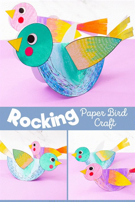 Creativity meets STEM in this Rocking Paper Bird Craft for Kids - A fun, tactile and easy to make paper bird craft that kids will love! Bird Crafts Preschool, Paper Animal Crafts, Bird Craft, Paper Bird, Spring Crafts For Kids, Easy Arts And Crafts, Animal Crafts For Kids, Paper Birds, Bird Crafts