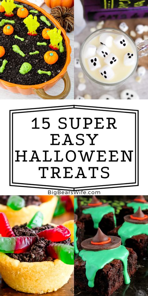 15 SUPER EASY HALLOWEEN TREATS - If you want to make some great Halloween desserts and Halloween treats without spending a ton of time in the kitchen you'll want this list of 15 Super Easy Halloween Treats recipes! No bake eclairs, apple slices, sheet cakes and more are easily transformed into Halloween desserts without any fuss or witchy magic! Super Easy Halloween Desserts, Halloween Baking Recipes Easy, Easy Halloween Party Desserts, Halloween No Bake Desserts, Spooky Desserts Halloween Easy, Halloween Desserts Easy No Bake, Halloween Eclairs, Halloween Desserts Easy Simple, Halloween Desserts Easy Cake