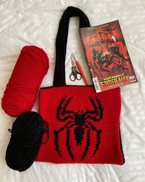 custom made Spiderman themed tote bag 🕷️❤️ as a marvel fan this bag was so fun to make and you'll definitely stick out with it as its both spacious and stylish 😍 -colors can be customized #crochet #crochetlove #crochetersofinstagram #crochetinspiration #crochettotebag #crochettotebags #abudhabi #abudhabibusiness #abudhabicrochet #abudhabicrochetcraft #crochetbusiness #crochetbusinessowner #crochetlover #crochetbag #crochetersofinstagram #abudhabi #handmade #crochettotebag #tapestrycrochet... Marvel Crochet, Spiderman Crochet, Crochet Men, Crochet Business, Crochet Tote Bag, Crochet Tapestry, Crochet Lovers, Nice Clothes, Crochet Inspo